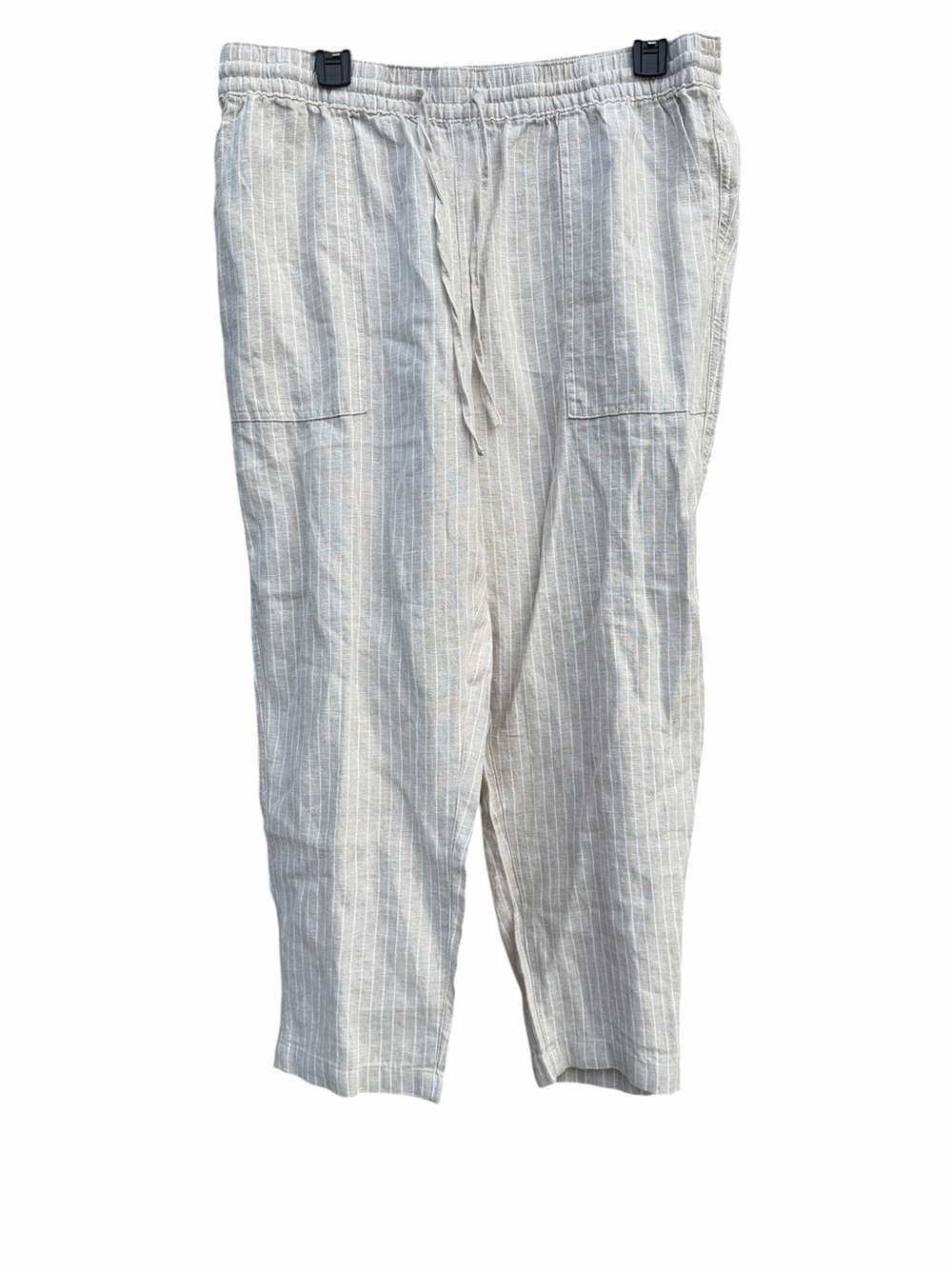 Land's End Light Beige Striped Linen Drawstring Pants size 12